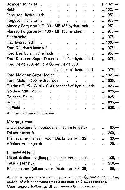 prijslijst schukken maaibalken november 1965
